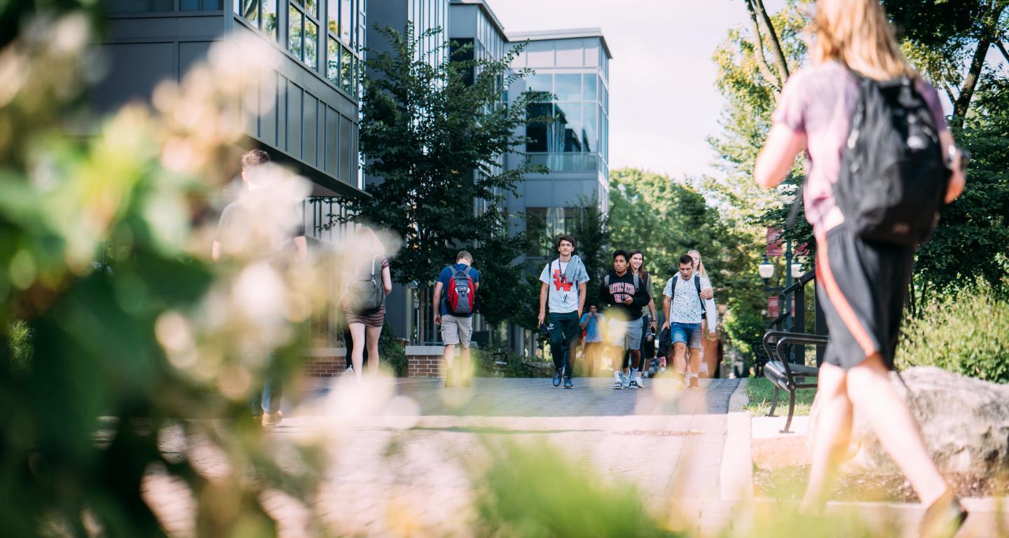 students walking on campus